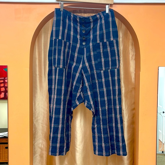 Ewa I Walla Cropped Checked Trousers in Blue Plaid. Made in Sweden. - Picture 3 of 7